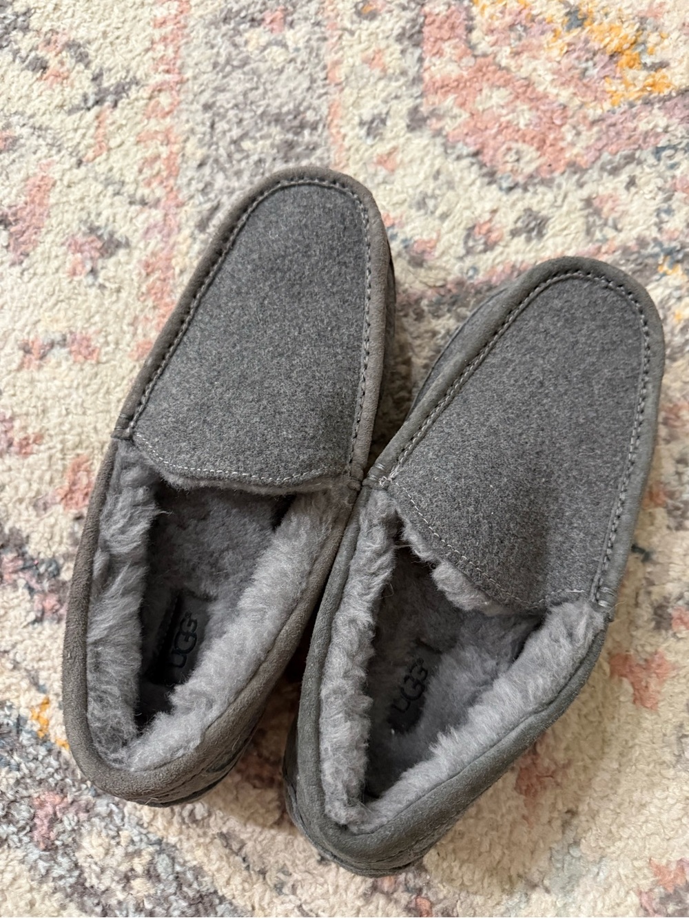 UGG Men’s Gray Suede Fleece-Lined Slip-Ons